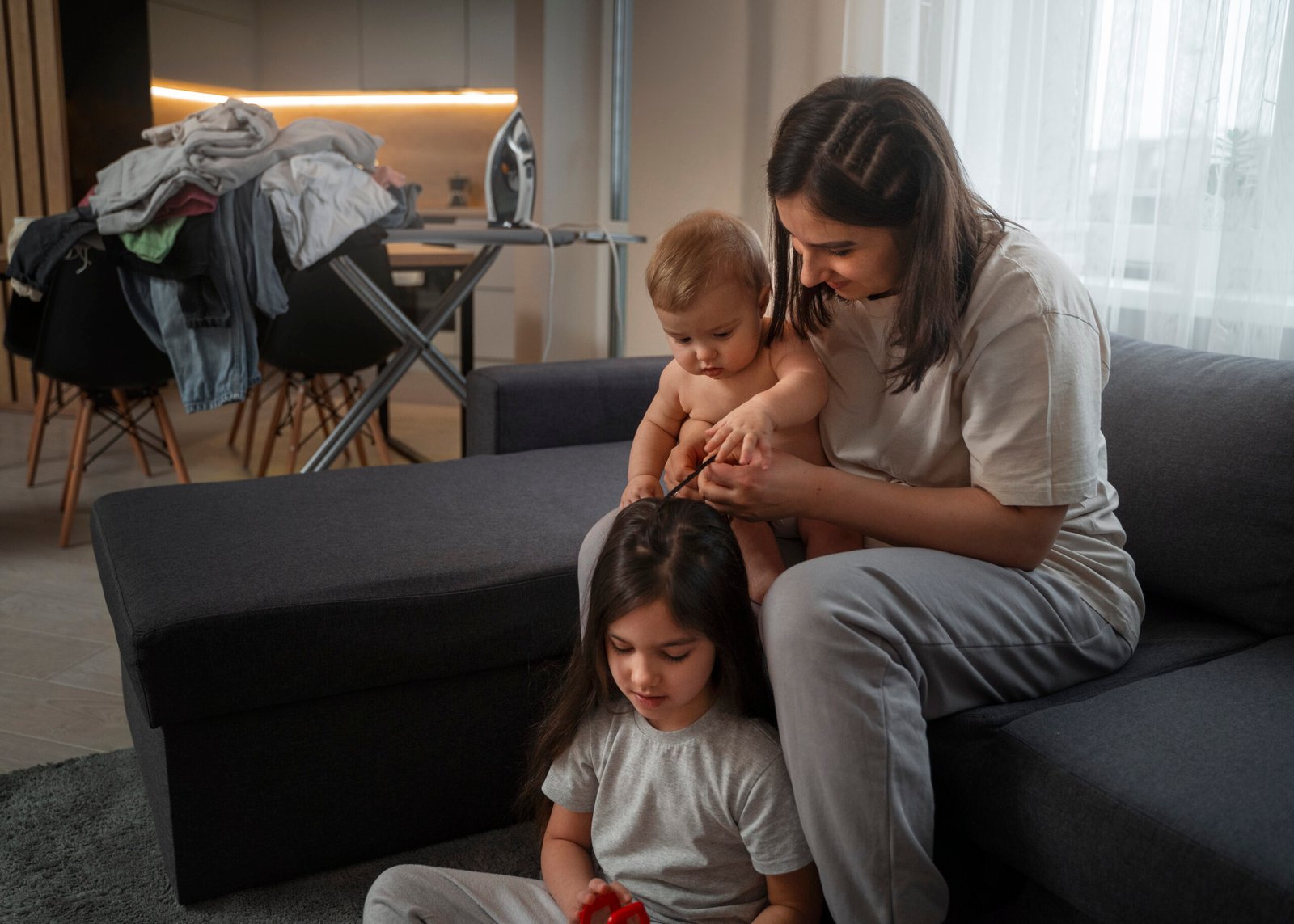 side-view-mother-taking-care-kids